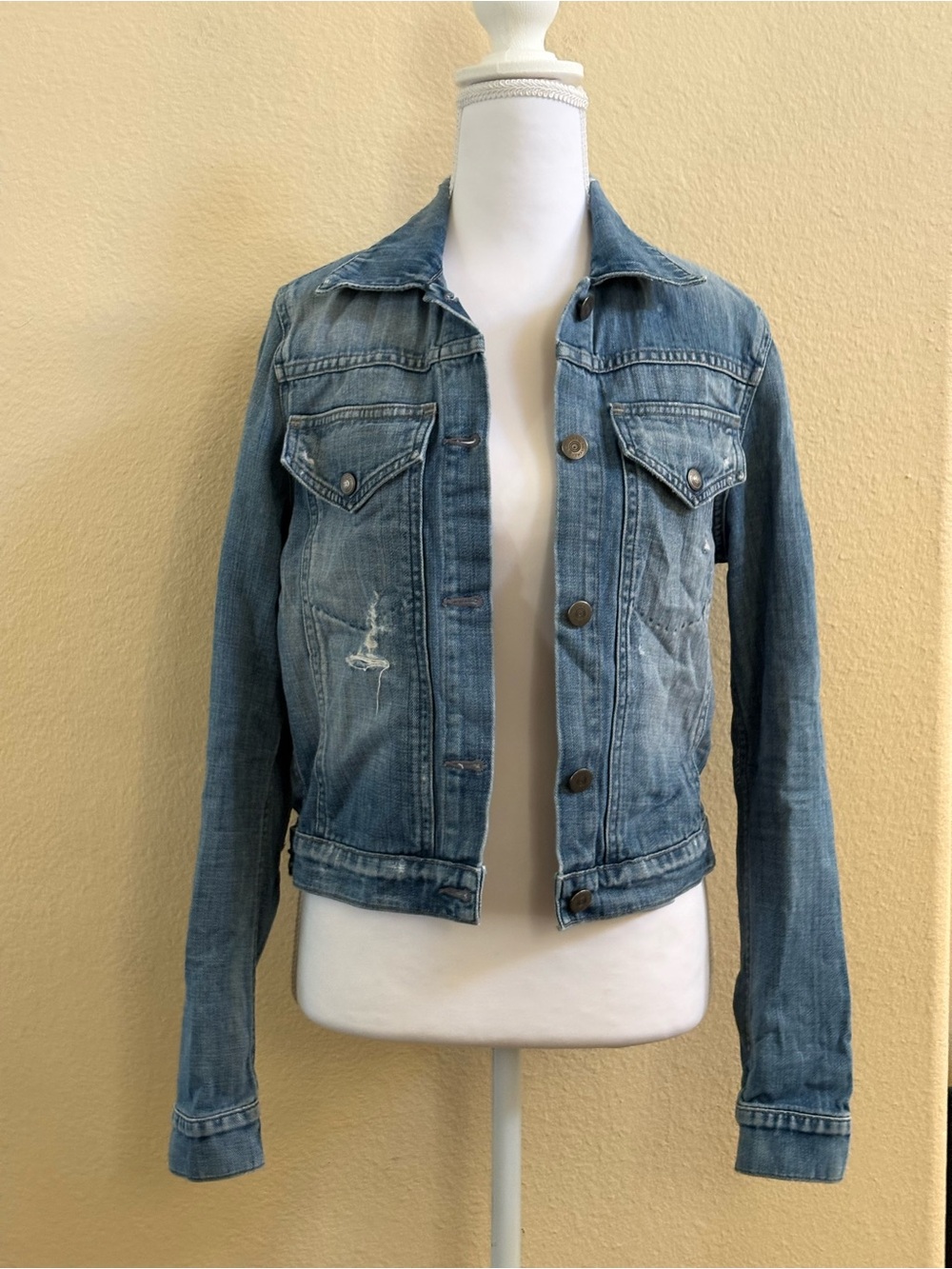 Vintage Citizens of Humanity Light Wash Borderline Distressed Jean Jacket Small